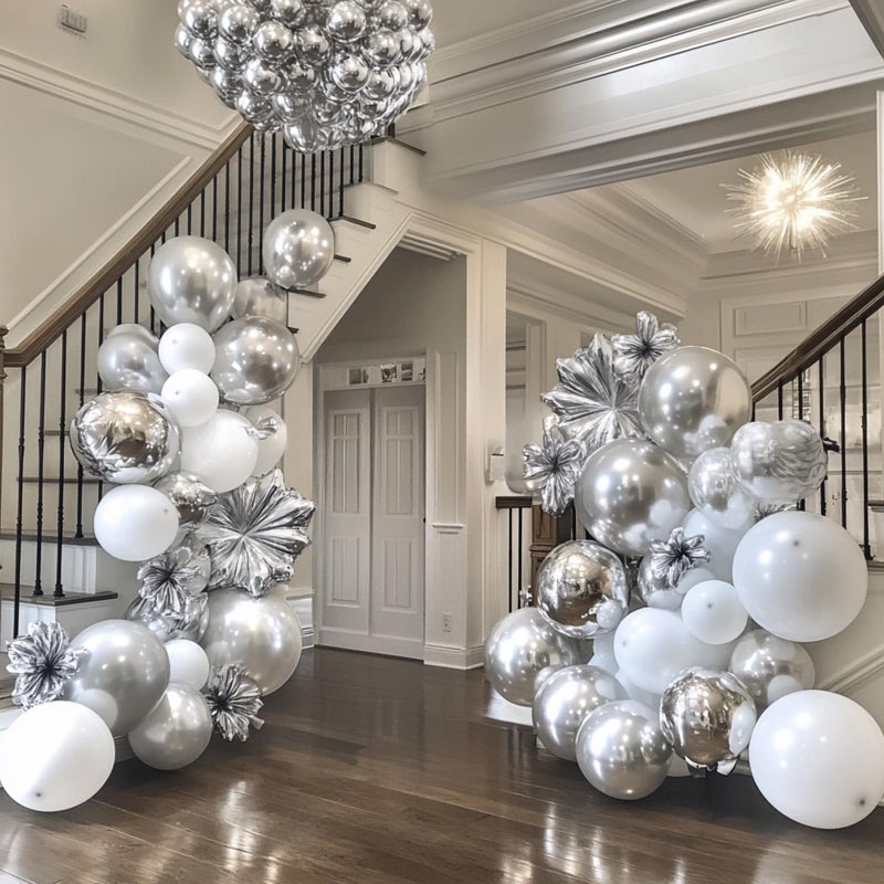 RUBFAC 135pcs Metallic Silver Balloons Different Sizes 18 12 10 5 Inch for Garland Arch, Latex Balloon for Birthday Party Graduation Wedding Decorations - Image 5