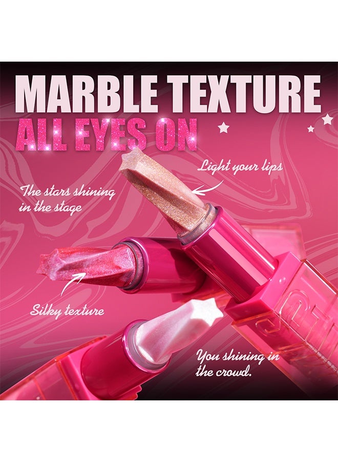 RoyueS Glitter Marble Lipstick, Five-Pointed Star Pearlescent Lip Gloss, Long Lasting Non-sticky Highly Pigmented Shimmer Delicate Lip Glaze for Daily Lip Makeup # ATTINA - Image 3