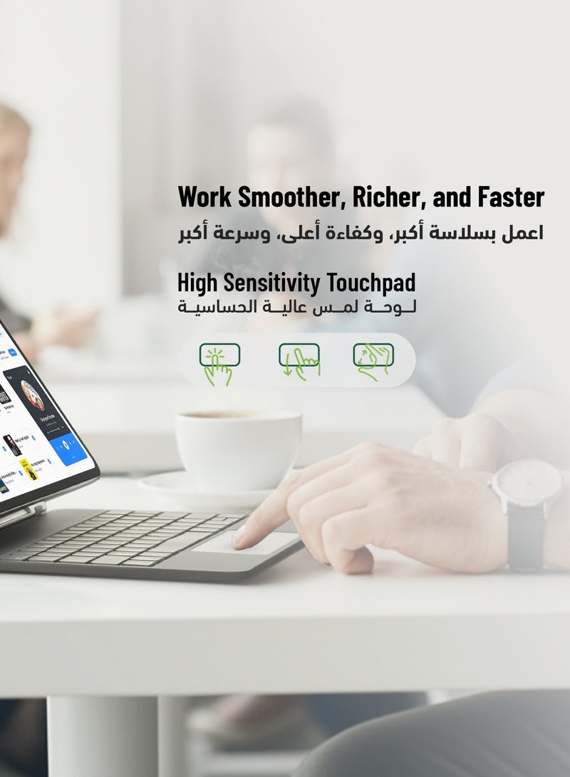 GREEN LION Magic Keyboard Case for iPad Air 13-inch, Scissor Holder, Pencil Holder, Backlit Function, High Sensitivity Touchpad, 10m Operating Distance, Foldable and Portable, 360-Degree Rotation - Black - Image 4