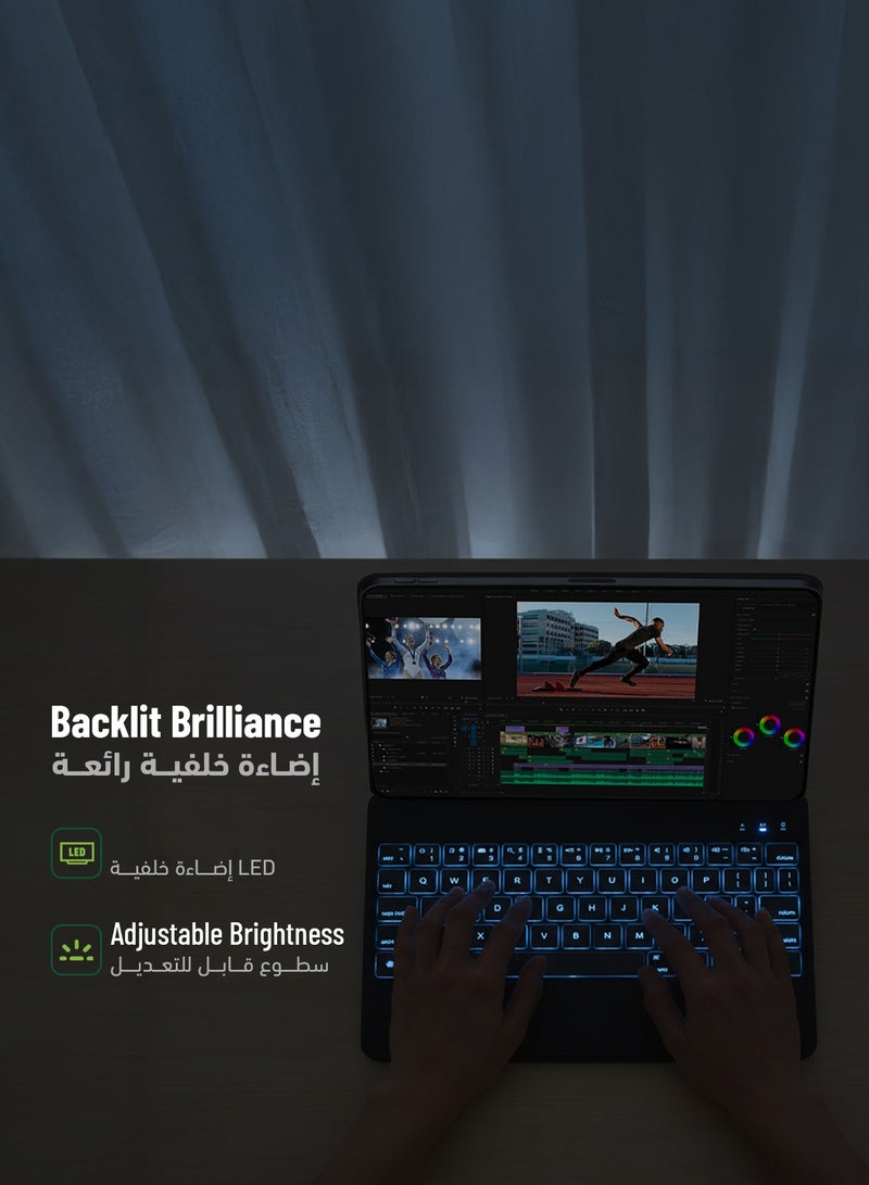 GREEN LION Magic Keyboard Case for iPad Air 13-inch, Scissor Holder, Pencil Holder, Backlit Function, High Sensitivity Touchpad, 10m Operating Distance, Foldable and Portable, 360-Degree Rotation - Black - Image 5