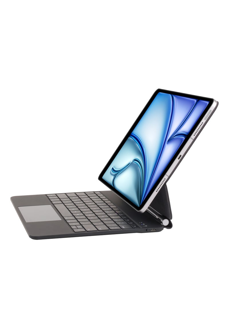 جرين ليون حافظة لوحة مفاتيح سحرية لجهاز iPad AIR مقاس 13 بوصة / حامل مقص / حامل قلم / وظيفة الإضاءة الخلفية / لوحة لمس عالية الحساسية / مسافة تشغيل 10 أمتار / قابلة للطي والحمل / دوران 360 درجة - أسود  - Image 4