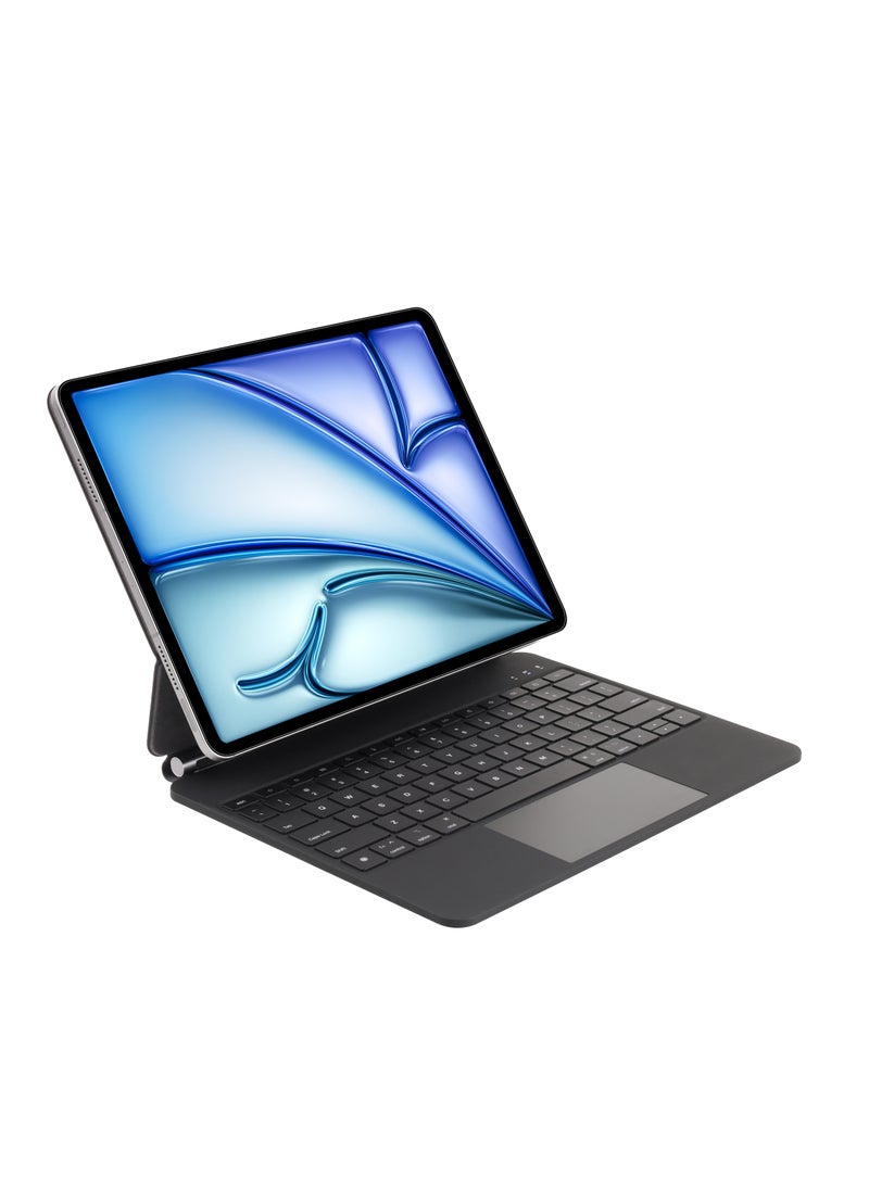 حافظة لوحة مفاتيح سحرية لجهاز iPad AIR مقاس 13 بوصة / حامل مقص / حامل قلم / وظيفة الإضاءة الخلفية / لوحة لمس عالية الحساسية / مسافة تشغيل 10 أمتار / قابلة للطي والحمل / دوران 360 درجة - أسود