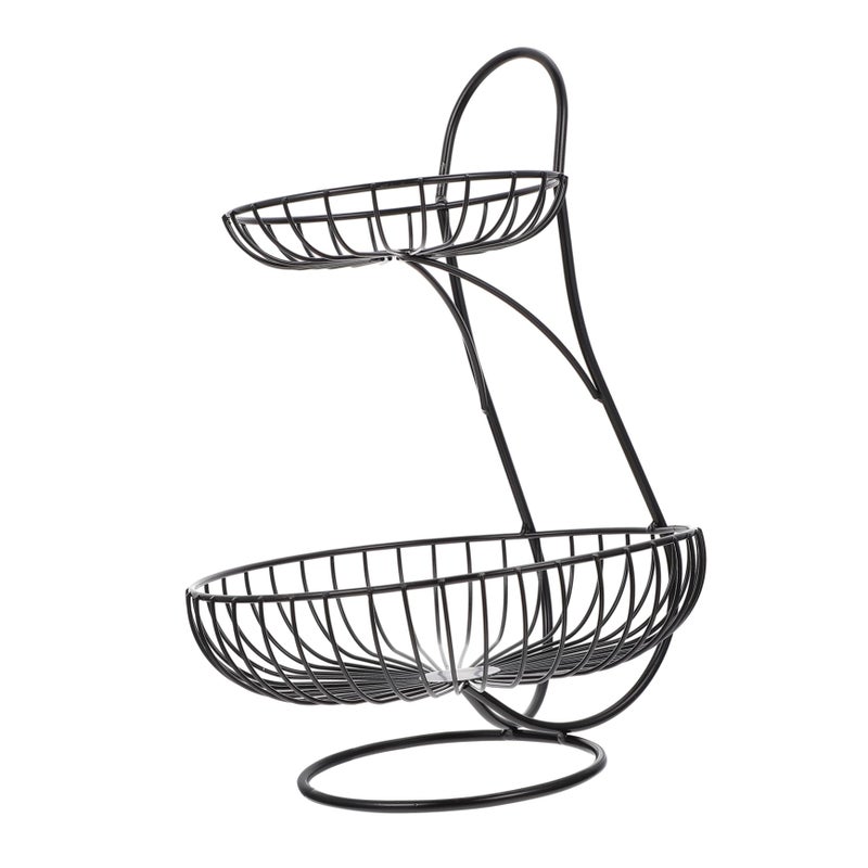 Double Layer Wrought Iron Fruit Basket Elegant Black Tray For Kitchen Counter Dining Table - Image 2