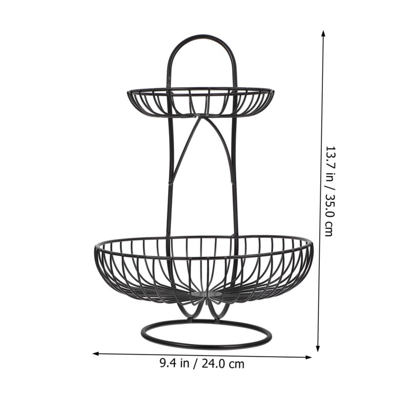 Double Layer Wrought Iron Fruit Basket Elegant Black Tray For Kitchen Counter Dining Table - Image 3