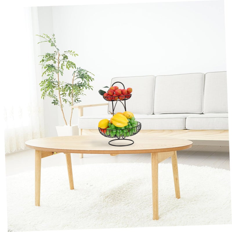 Double Layer Wrought Iron Fruit Basket Elegant Black Tray For Kitchen Counter Dining Table - Image 4