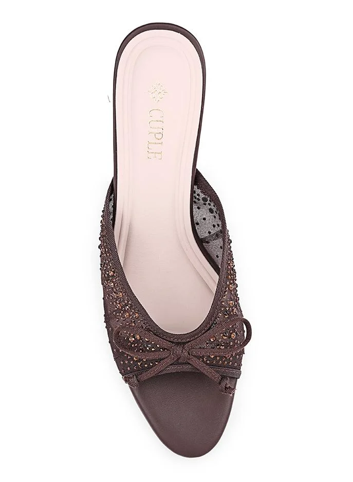 Cuple Black Cuple Embellished Multi Strap Flat Slides for Women | Best Price UAE
