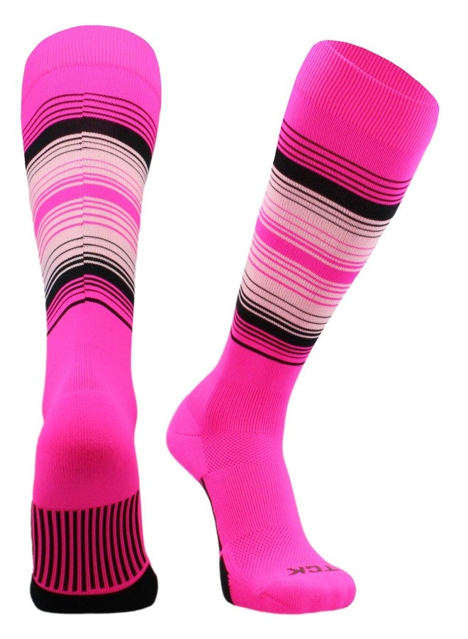 TCK Striped Baseball Softball Socks (Hot Pink/Black/Pink, X-Large) - Image 1
