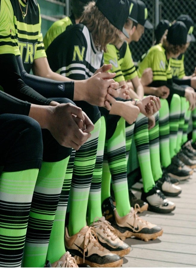 TCK Striped Baseball Softball Socks (Hot Pink/Black/Pink, X-Large) - Image 2