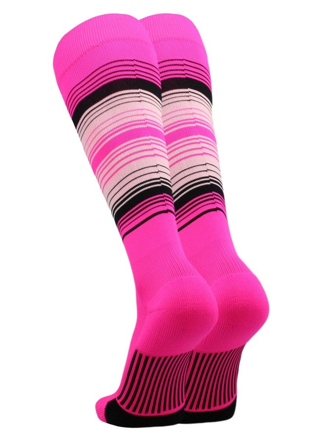 TCK Striped Baseball Softball Socks (Hot Pink/Black/Pink, X-Large) - Image 3