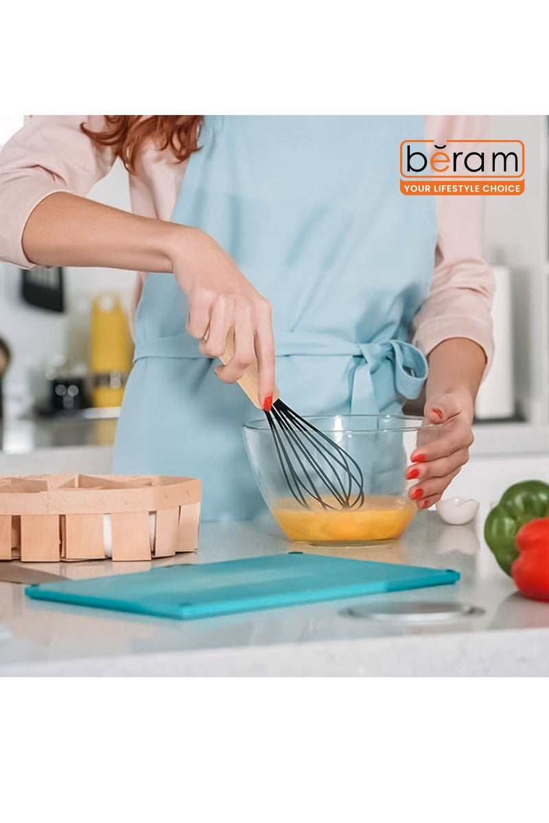 بيرام مجموعة أدوات مطبخ غير لاصقة من بيرام، مصنوعة من السيليكون ومقابض خشبية، مقاومة للحرارة وخالية من مادة BPA، للطهي والخبز والخفق والخلط - لون رمادي (مضرب واحد) - Image 2