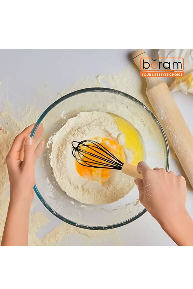 بيرام مجموعة أدوات مطبخ غير لاصقة من بيرام، مصنوعة من السيليكون ومقابض خشبية، مقاومة للحرارة وخالية من مادة BPA، للطهي والخبز والخفق والخلط - لون رمادي (مضرب واحد) - Image 5