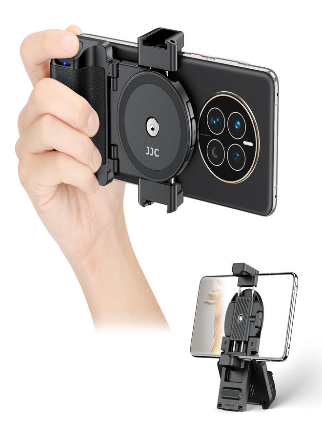 JJC Phone Camera Grip with Wireless Remote, Smartphone Grip Handle with Adjustable Clamp & Two Cold Shoe Mounts for iPhone Samsung Android Phones - Black - Image 1