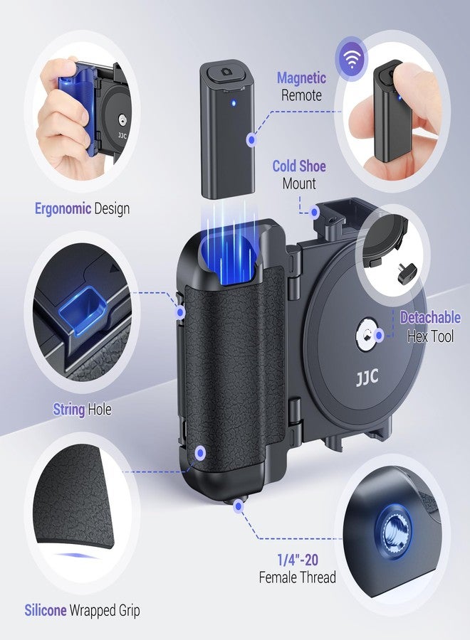 JJC Phone Camera Grip with Wireless Remote, Smartphone Grip Handle with Adjustable Clamp & Two Cold Shoe Mounts for iPhone Samsung Android Phones - Black - Image 5