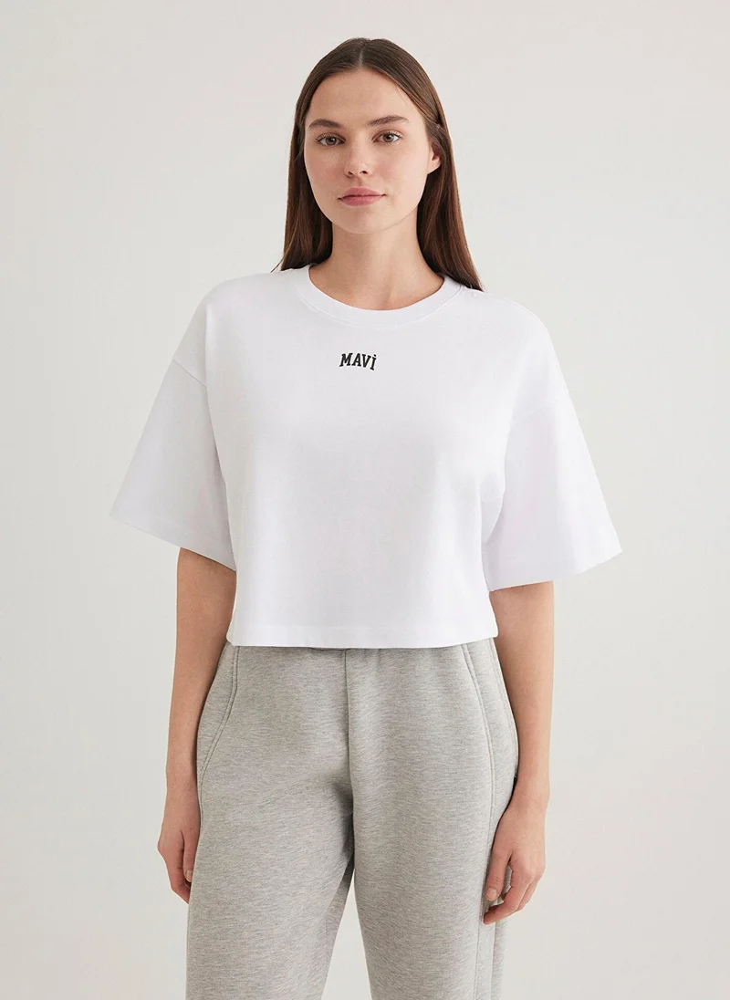 MAVI Mavi Logo Printed White Crop T-Shirt
