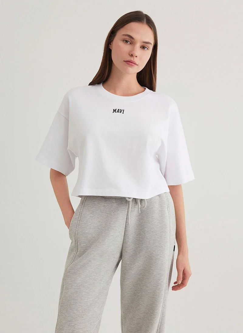 MAVI Mavi Logo Printed White Crop T-Shirt