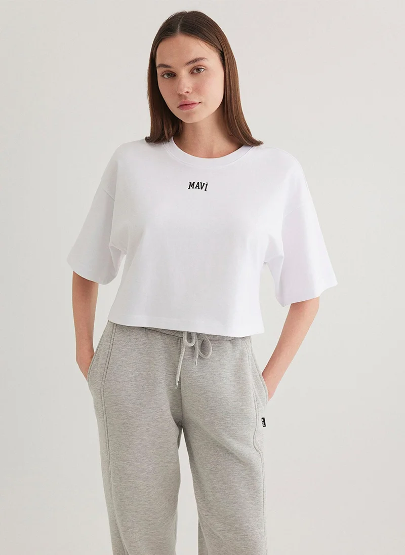 MAVI Mavi Logo Printed White Crop T-Shirt