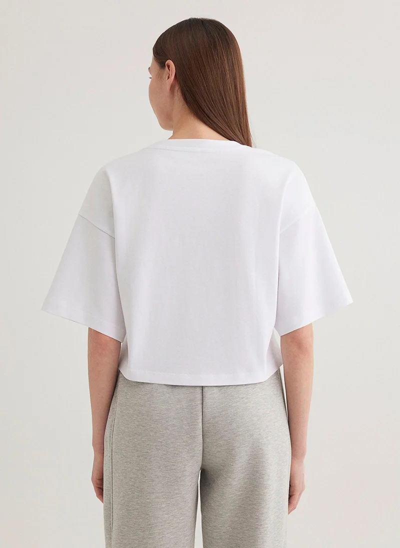 MAVI Mavi Logo Printed White Crop T-Shirt