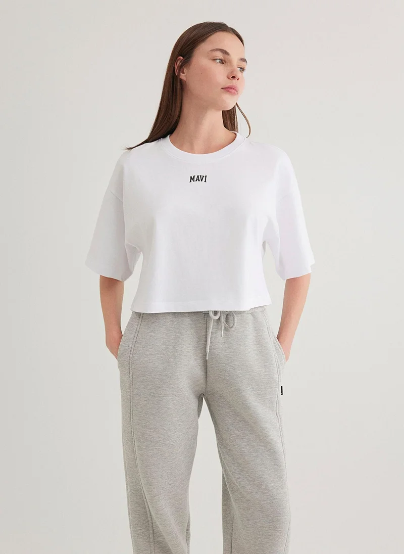 MAVI Mavi Logo Printed White Crop T-Shirt