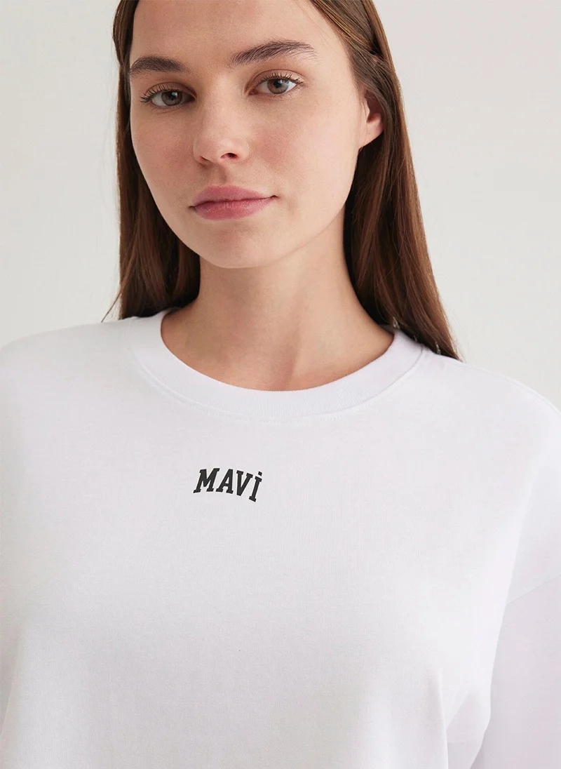 MAVI Mavi Logo Printed White Crop T-Shirt