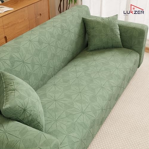 Lukzer 2 Seater Pastel Green Starlight Sofa Cover | 240 GSM Universal Stretch Fit Jacquard Fabric Couch Protector | Fully Covered Anti Slip & Washable Sofa Cover | (140-180cm/SC-143-02) - Image 4