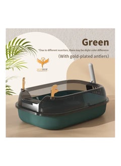 HOPHOP HOPHOP Cat Litter Box With Cat Litter Spoon,Cat litter Box Oversized Splash-Proof Semi-Closed Large, Cat Toilet Cat Supplies, Suitable For All Kinds Of Cat Litter (Green)  - Image 4