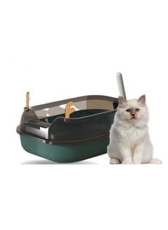 HOPHOP HOPHOP Cat Litter Box With Cat Litter Spoon,Cat litter Box Oversized Splash-Proof Semi-Closed Large, Cat Toilet Cat Supplies, Suitable For All Kinds Of Cat Litter (Green)  - Image 1