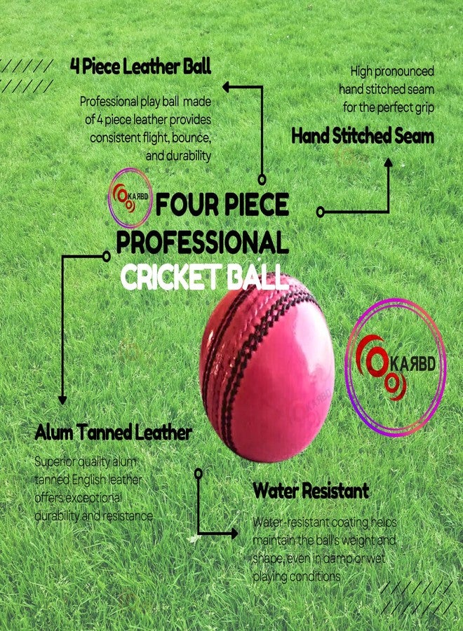 KARBD Cricket Ball Leather 4 Piece Professional Hand Stitching Seam Waterproof Coating Hard Season Ball for Practice and Tournament Club Matches (50+ Overs, Club Pink) - Image 3