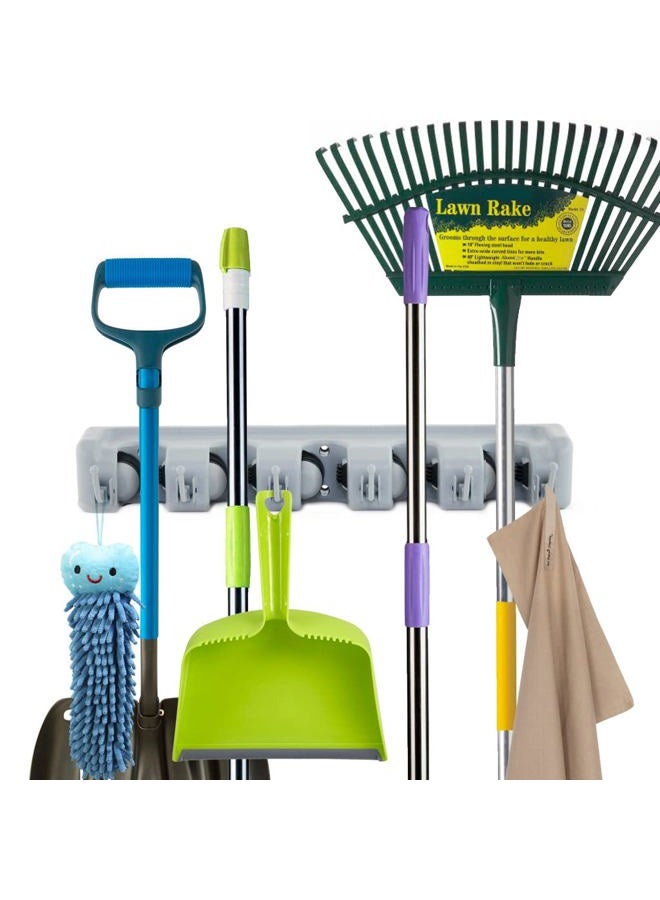 ForHauz Broom Holder with 5 Holding Positions & 6 Hooks, Easy Wall Mount Storage for Organizing Garage or Closet - Image 3