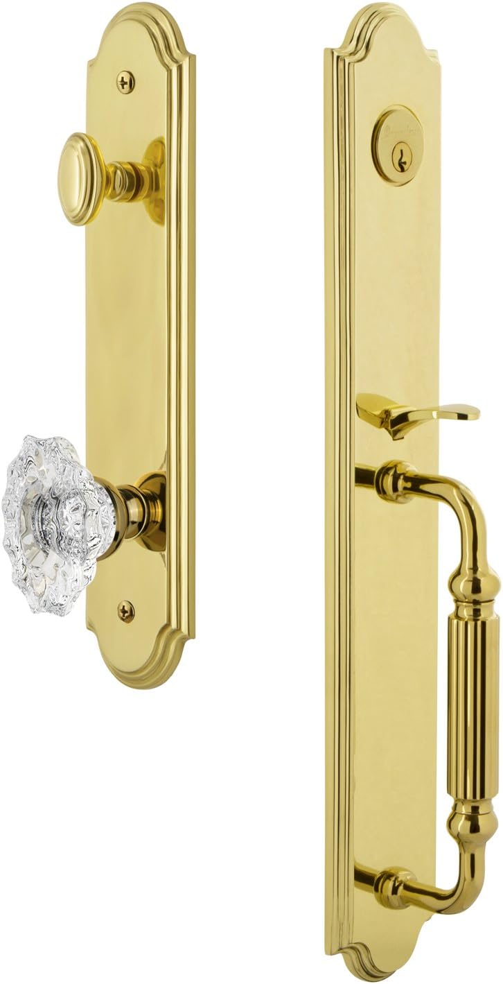 GRANDEUR Grandeur 848401 Hardware Arc OnePiece Handleset with F Grip and Biarritz Knob Dummy Entry Set Lifetime Brass 