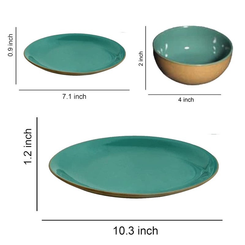 Phezent Sea Green Ceramic Plates for Dinner with Katori (3 Pieces, 1 Dinner Plates, 1 Quarter Plates, 1 Katori Bowl Dishwasher & Microwave Safe) -Dinner Sets Ceramic Dinner Set Bowls Set Dinnerware Sets - Image 3