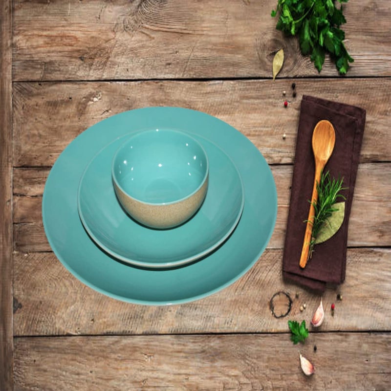 Phezent Sea Green Ceramic Plates for Dinner with Katori (3 Pieces, 1 Dinner Plates, 1 Quarter Plates, 1 Katori Bowl Dishwasher & Microwave Safe) -Dinner Sets Ceramic Dinner Set Bowls Set Dinnerware Sets - Image 1
