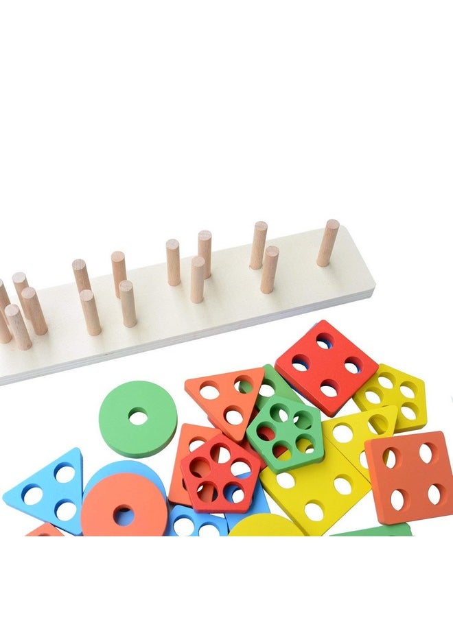Toyshine Kids Wooden Angle Geometric Blocks Stacker Shape Sorter Column Puzzle Stacking Set - 5 Columns  - Image 3
