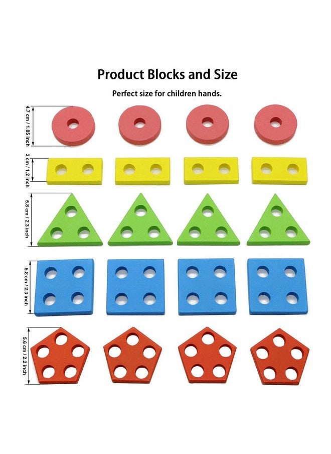 Toyshine Kids Wooden Angle Geometric Blocks Stacker Shape Sorter Column Puzzle Stacking Set - 5 Columns  - Image 2