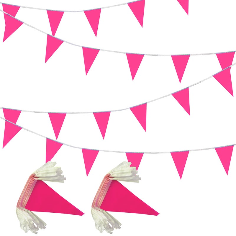 LyButty 100 Feet Pink Pennant Banners Flags String Hanging Triangle Bunting FlagsParty Decorations for Grand OpeningKids BirthdayCarnival60 PCS