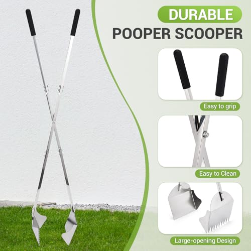 AugFir 48" Metal Pooper Scooper for Large Dogs, Heavy Duty Stainless Steel Dog Pooper Scooper Large Opening Long Handle for Pet Waste Removal, Grass, Dirt, Gravel,Yard, Indoor, Outdoor - Image 3