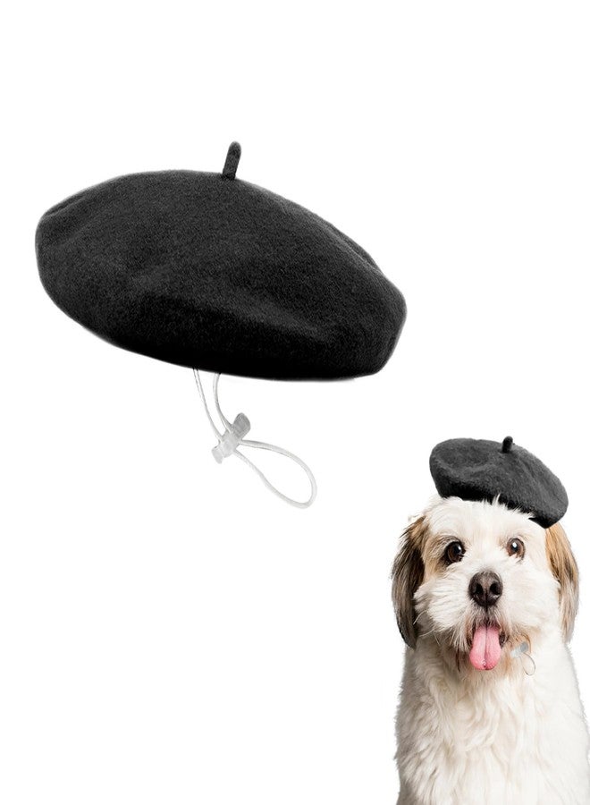 ZARSIO Small Dog Beret Wool Hat Cat Fashion Costume Beret Pet French Artist Beanie (Black) - Image 1