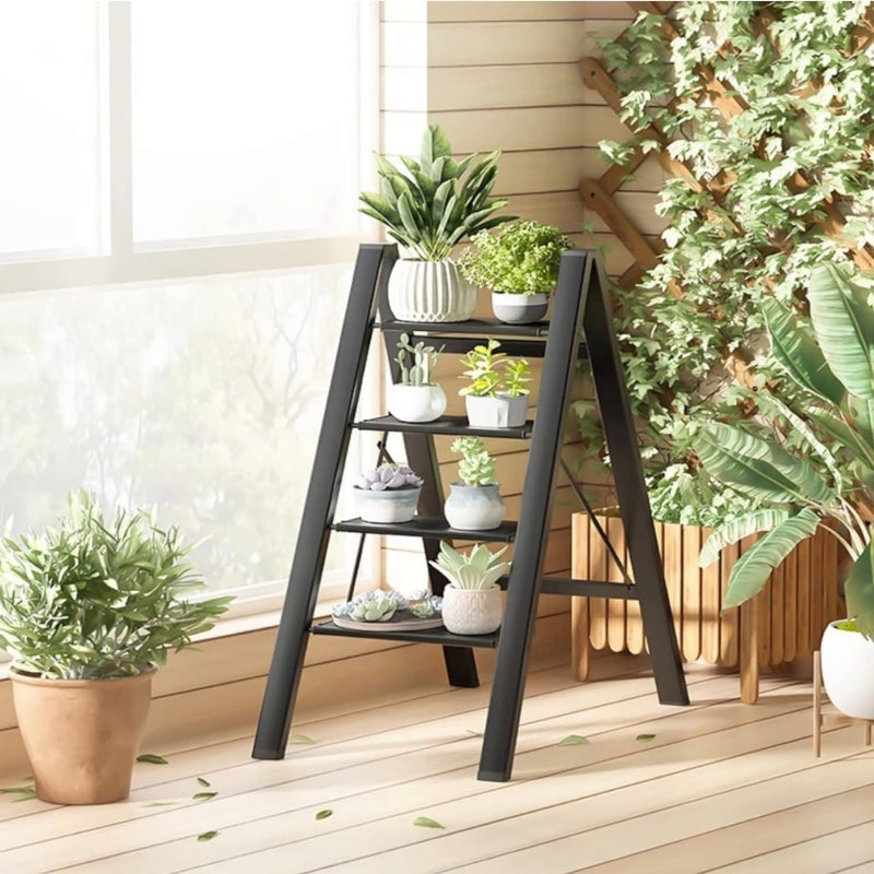 Jolfay Aluminium 3 Step Ladder with Wide Steps Lightweight Folding Ladder Portable Slim Step Stool Safety Household Ladder StepladderMultifunction Step Ladder Storage Shelf Flower Pot Stands - Image 4