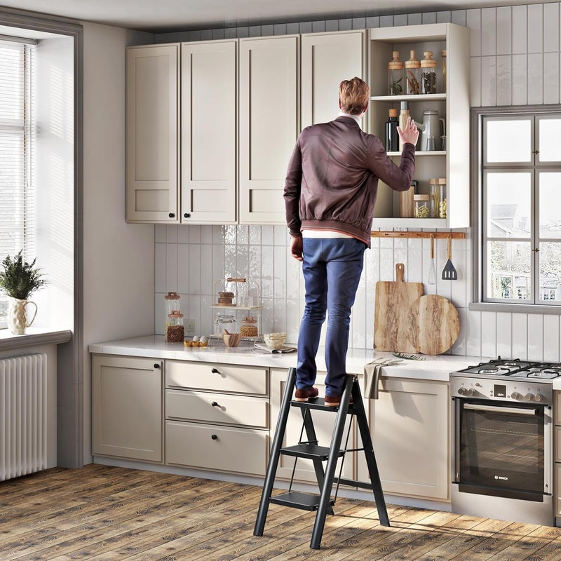 Jolfay Aluminium 3 Step Ladder with Wide Steps Lightweight Folding Ladder Portable Slim Step Stool Safety Household Ladder StepladderMultifunction Step Ladder Storage Shelf Flower Pot Stands - Image 5