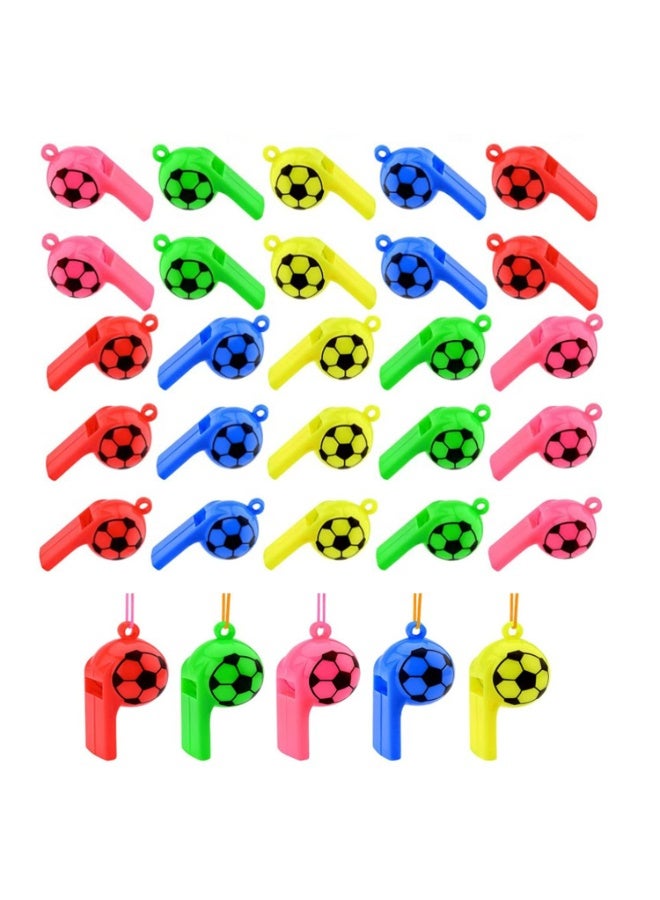 SUNSAR 25PCS Football Whistles Colored Plastic Whistle Referee Whistle World Cup Toy Soccer Party Supplies for Kids - Image 1