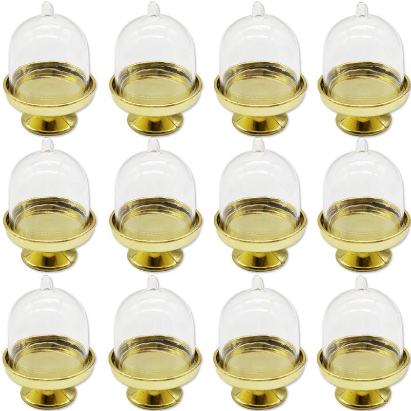TIHOOD 12PCS Mini Cupcake Stand Tiny Cake Dome with Clear Plastic For Chocolate Cheese Coconut Macaroons Rum Balls Candies More
