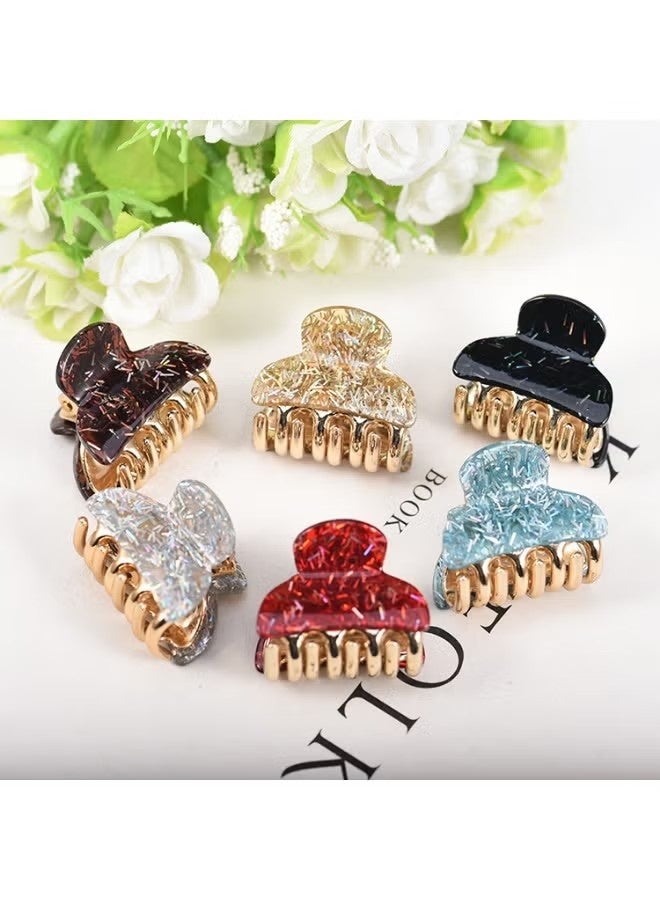 ٦ قطع من مشابك الشعر الصغيرة المصنوعة من الأكريليك بطول ٤ سم، مشابك شعر بلاستيكية صغيرة، مشابك شعر صغيرة مانعة للانزلاق، إكسسوارات شعر لامعة للبنات والسيدات - Image 1