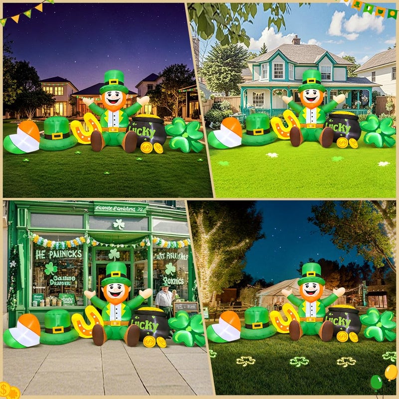 KOOY 8FT St Patricks Day Inflatables Outdoor Decorations,Inflatable Leprechaun with Clover & Gold Coins Combo Blow Up Yard Decorations for Holiday Party Yard Lawn Garden - Image 2