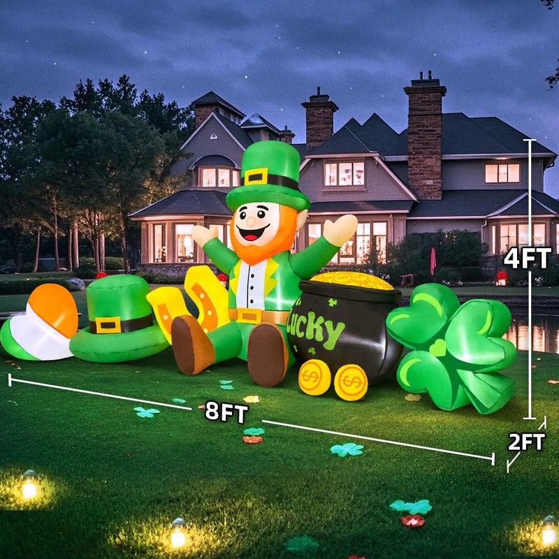 KOOY 8FT St Patricks Day Inflatables Outdoor Decorations,Inflatable Leprechaun with Clover & Gold Coins Combo Blow Up Yard Decorations for Holiday Party Yard Lawn Garden - Image 5