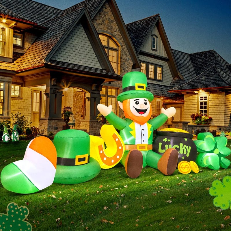 KOOY 8FT St Patricks Day Inflatables Outdoor Decorations,Inflatable Leprechaun with Clover & Gold Coins Combo Blow Up Yard Decorations for Holiday Party Yard Lawn Garden - Image 4