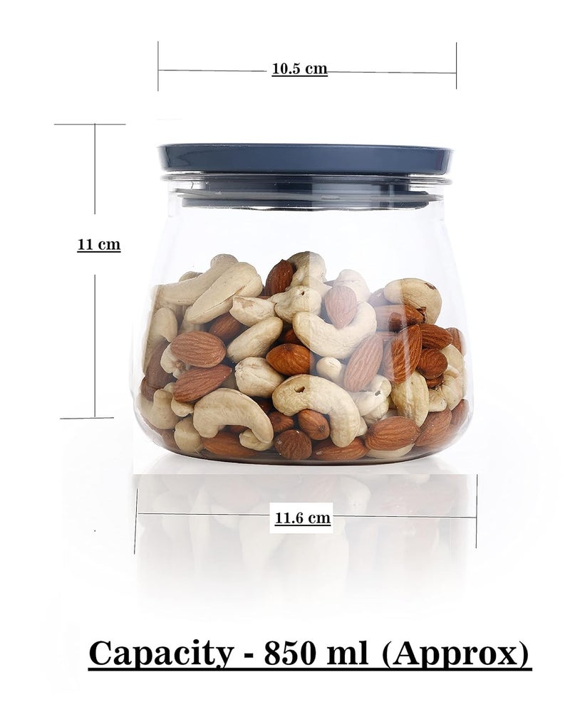 ELLORA Smart Curve Airtight Kitchen Storage Container Matuki/Matka Design Leakproof Containers for Multipurpose Storage - 850 ml Plastic Grocery Container (Pack of 6, Grey) - Image 2