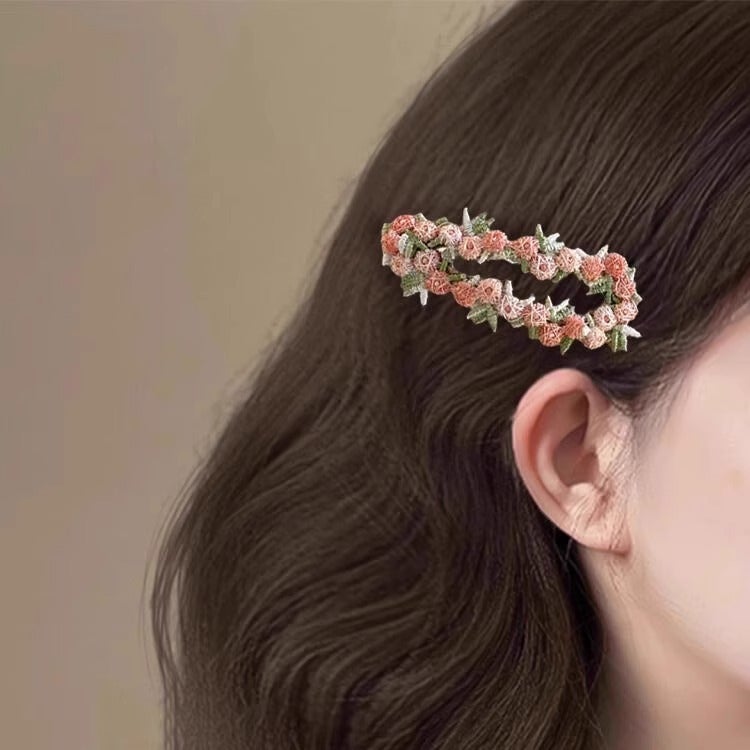 Women's Pink Floral Hair Clip - Love BB Clip Side Fringe Hairpin - Image 1
