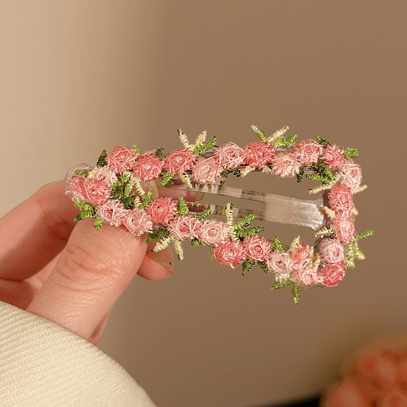 Women's Pink Floral Hair Clip - Love BB Clip Side Fringe Hairpin - Image 4