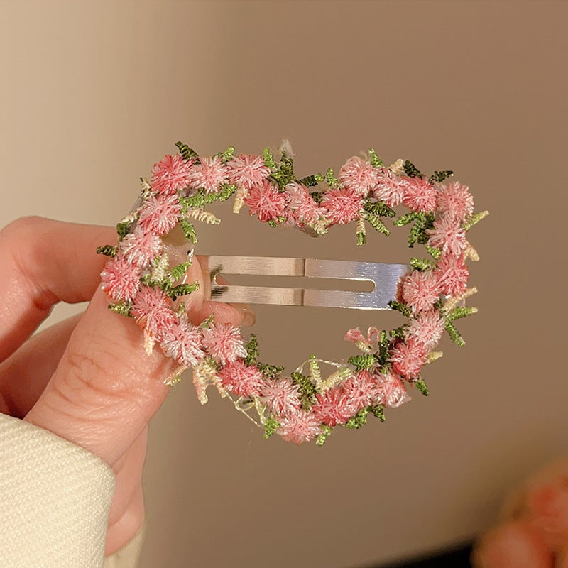 Women's Pink Floral Hair Clip - Love BB Clip Side Fringe Hairpin - Image 3