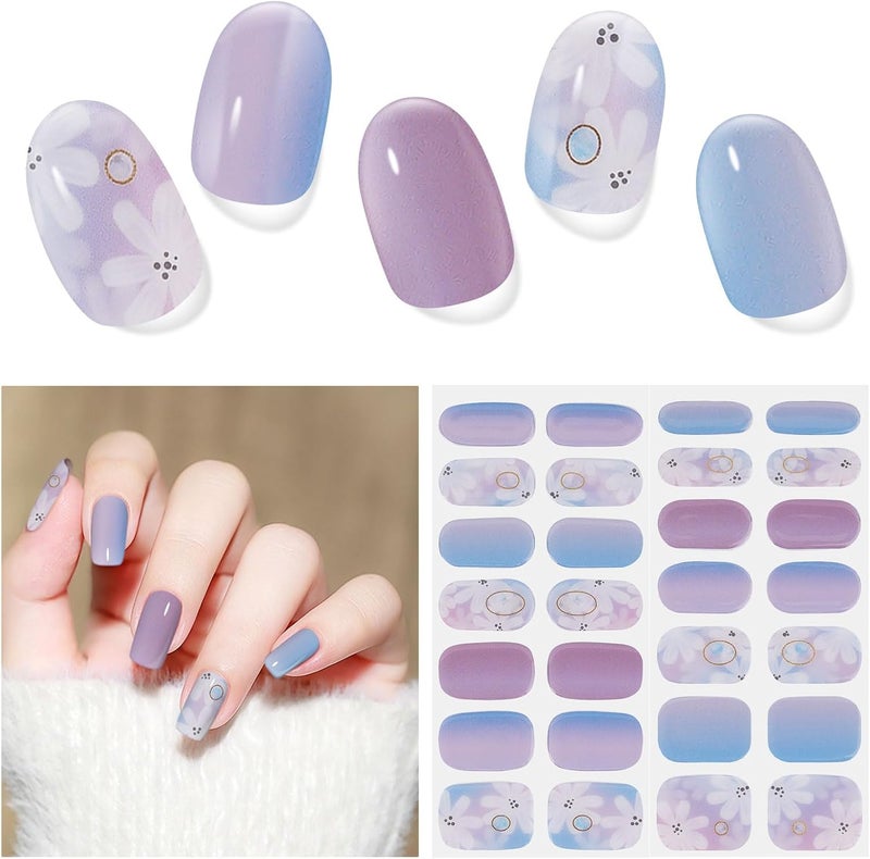 Gel Nail Stickers28 Pcs Flowers Semi Cured Gel Nail StripsCamellia Sea UV LightLED Lamp RequiredLong Lasting Gel Wraps Self AdhesiveEasy to Apply Remove