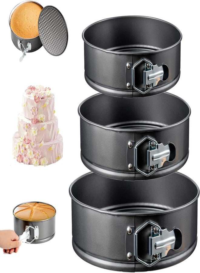 BAKERS PARDISE 3-Piece Springform Cake Pan Set Teflon Coated Carbon Steel Non-Stick Cake Mould with Removable Base | Round Baking Tin for Microwave Oven & OTG | Dishwasher Safe-Black (7, 8, 9 Inches) - Image 3